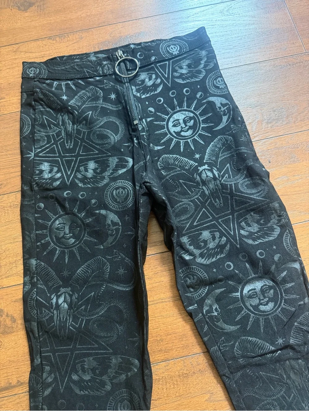 Killstar Black Skinny Pants with Moon & Sun Print